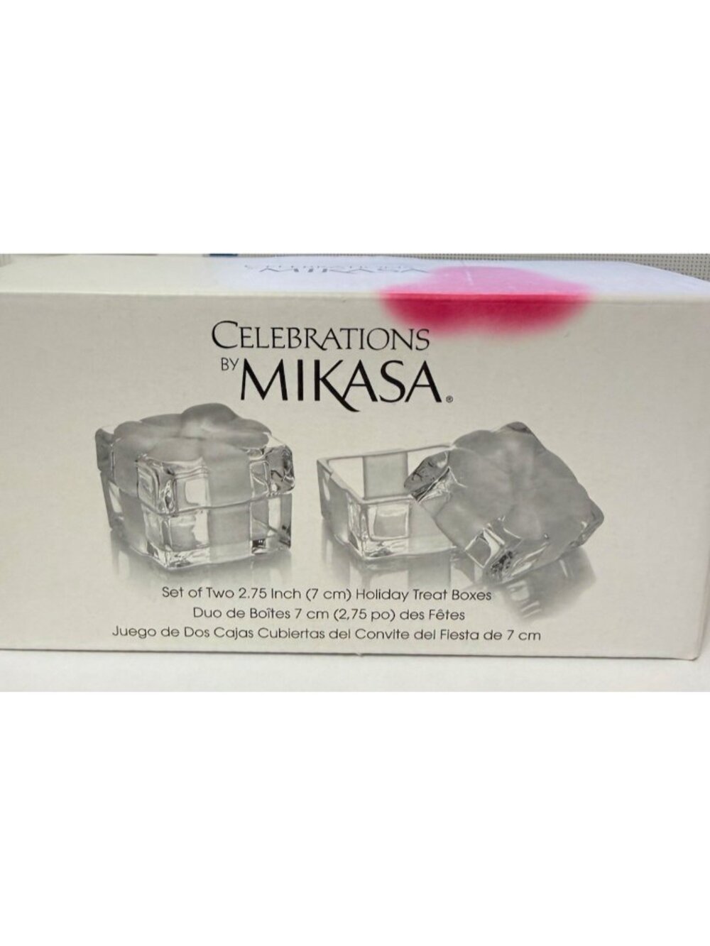 Mikasa Celebrations Avon Set of 2 Frosted Glass Square Holiday Treat Boxes Lids